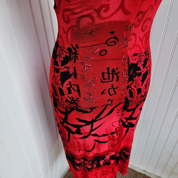 E. Gen Red Black Stretch Swim Cover Up Women's Print Dress Tie Shoulder Sz S - Picture 8 of 15